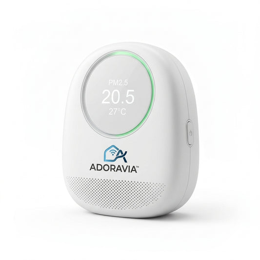 Adoravia™ Smart Air Quality Monitor – Real-Time PM2.5 & Temperature Tracking, Smart Connectivity, Color Status Display & Compact Indoor Design