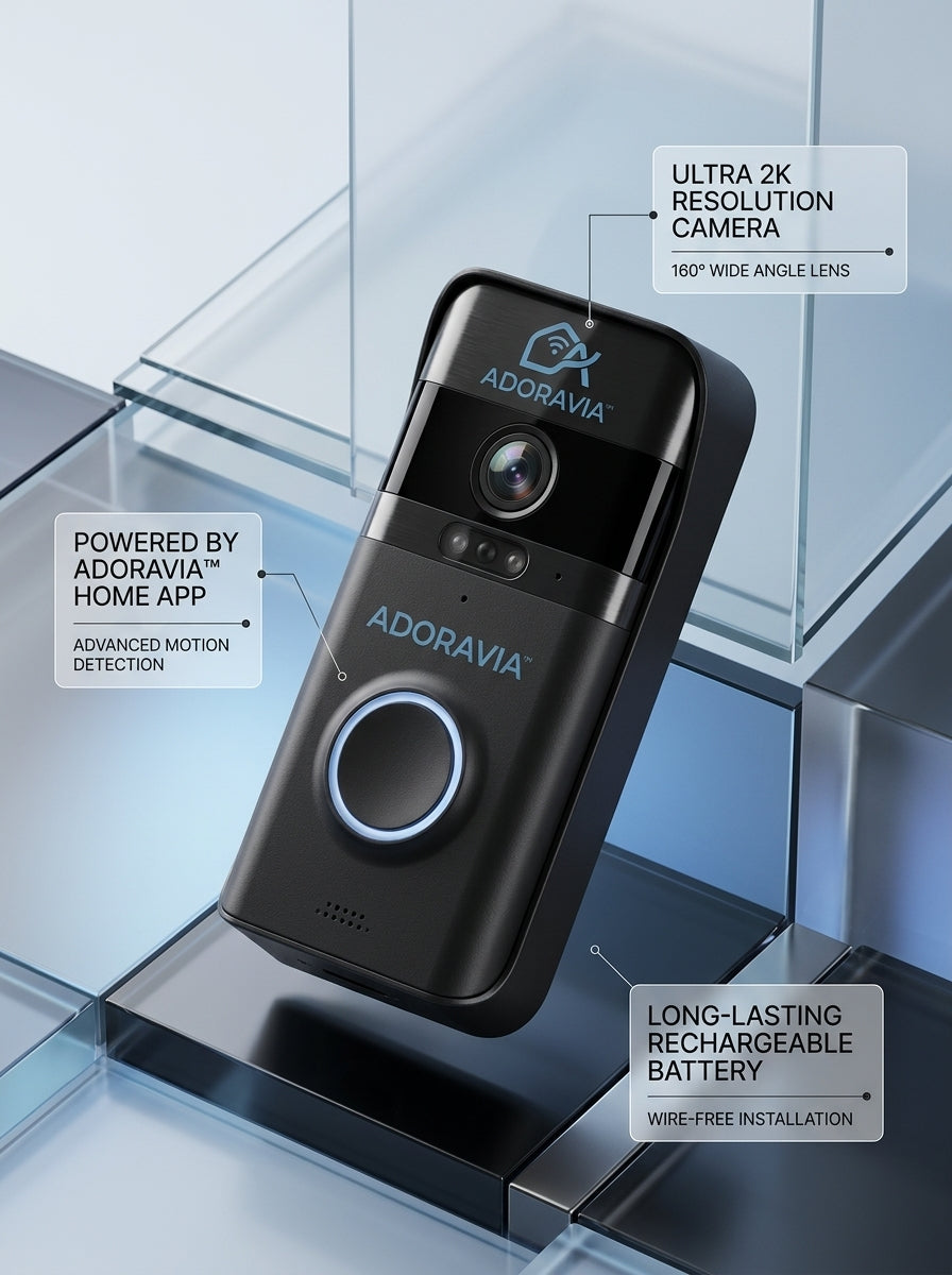 Adoravia™ 2K Wireless Video Doorbell Camera – 160° Wide-Angle View, Smart Motion Detection, Rechargeable Battery & App-Connected Front Door Security