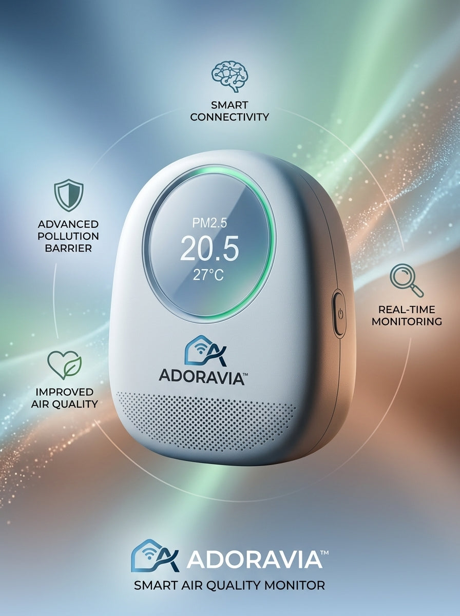 Adoravia™ Smart Air Quality Monitor – Real-Time PM2.5 & Temperature Tracking, Smart Connectivity, Color Status Display & Compact Indoor Design