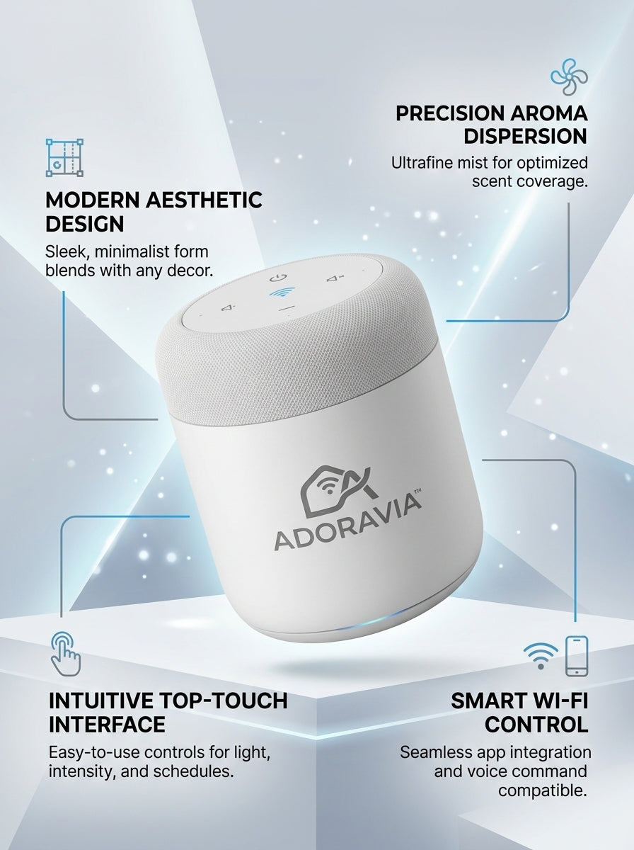 Adoravia™ Smart Wi-Fi Aroma Diffuser – Precision Mist, App Control, Touch Interface, Modern Home Scent Device