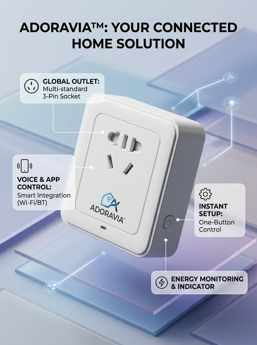 Adoravia™ Smart Wi-Fi Power Outlet – App & Voice Control, Energy Monitoring, One-Touch Operation and Multi-Device Home Power Management