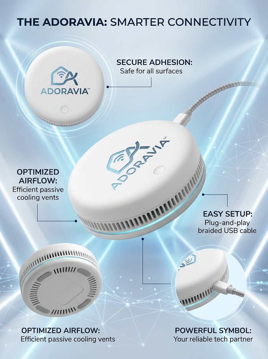 Adoravia™ Compact Smart Connectivity Hub – USB-Powered Home Gateway with Secure Adhesive Mount, Passive Cooling & Plug-and-Play Setup