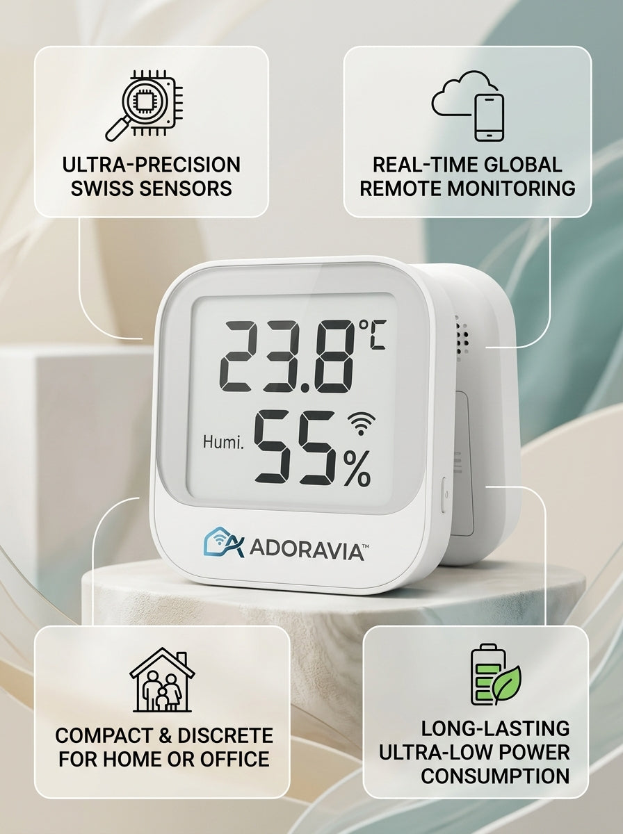 Adoravia™ Smart Temperature & Humidity Monitor – High-Precision Indoor Sensor with Wi-Fi Remote Monitoring, Large Digital Display & Low-Power Design