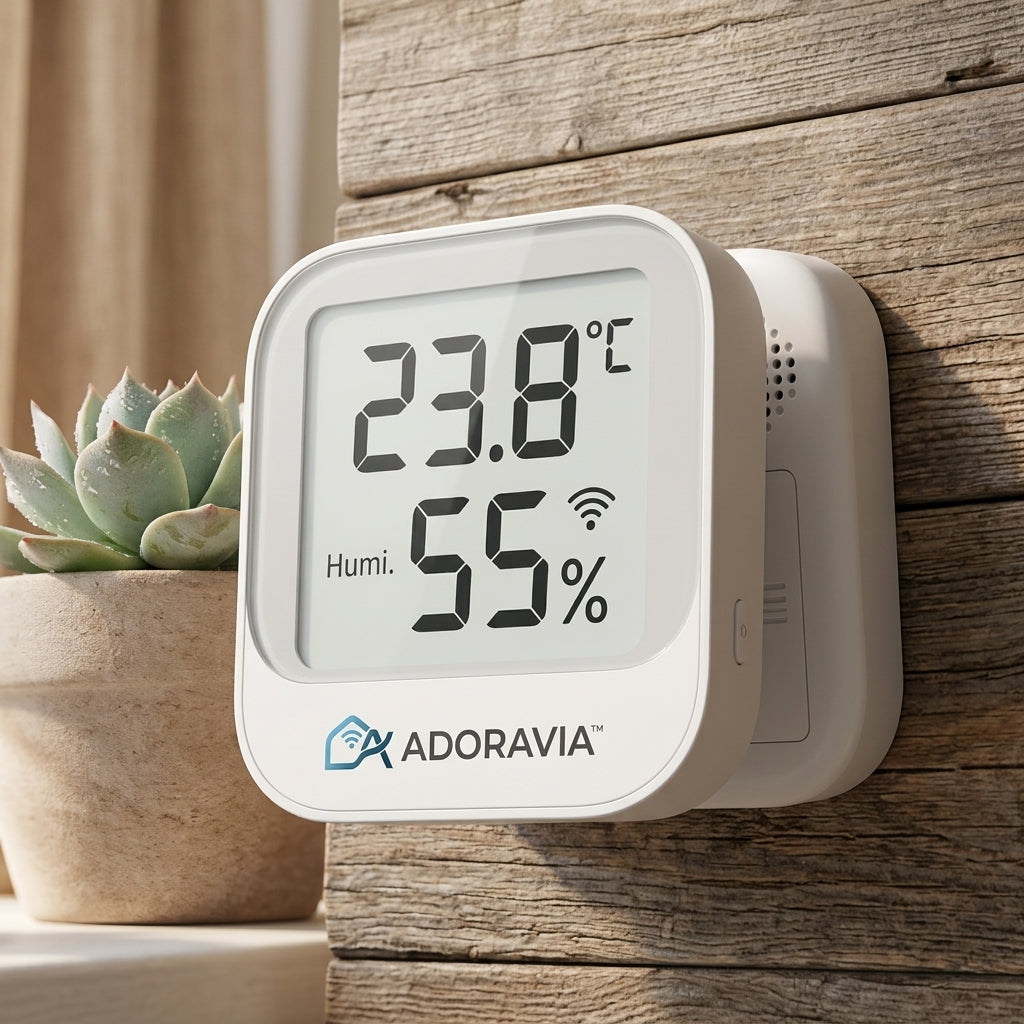 Adoravia™ Smart Temperature & Humidity Monitor – High-Precision Indoor Sensor with Wi-Fi Remote Monitoring, Large Digital Display & Low-Power Design